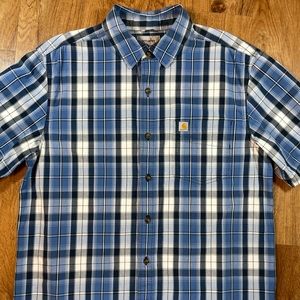 Carhartt Blue Plaid Short Sleeve Shirt Size Large